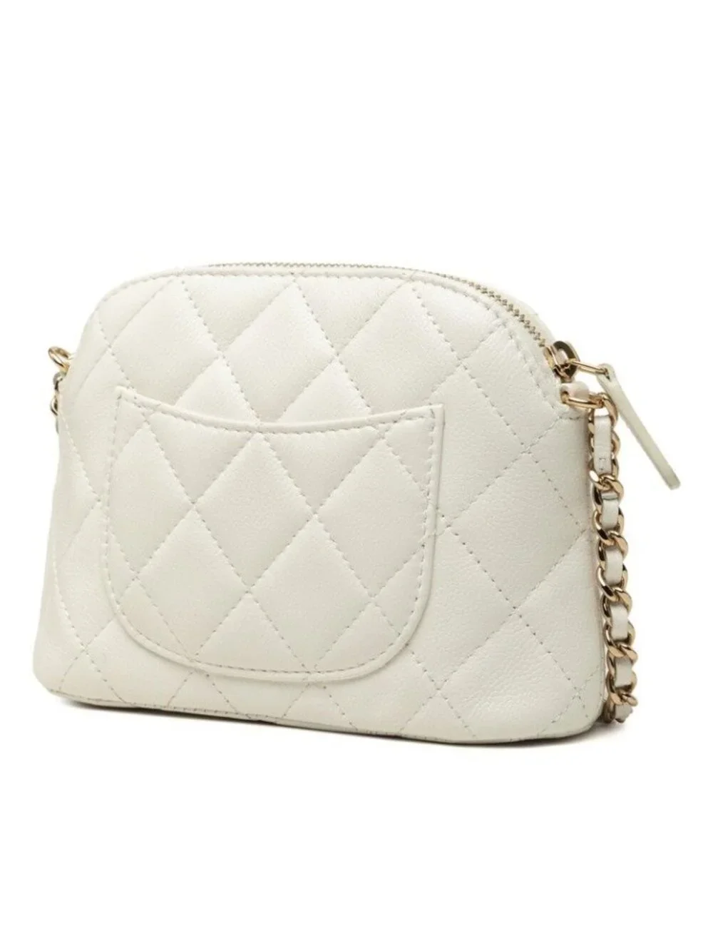 Chanel CC Logo Quilted Crossbody Chain Shoulder Bag White Gold Caviar Leather